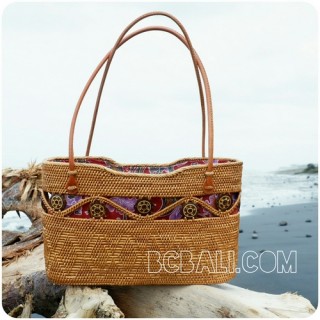 natural handmade rattan shopping handbags leather handle